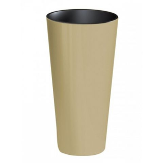 PROSPERPLAST Kvetináč TUBUS SLIM + vklad káva s mliekom lesk 20cm